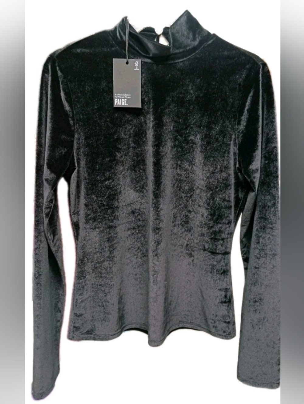 PAIGE Black Velvet Long Sleeve Mock Neck Top M